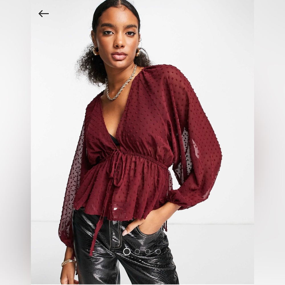 ASOS Burgundy Sheer Blouse SIZE 10